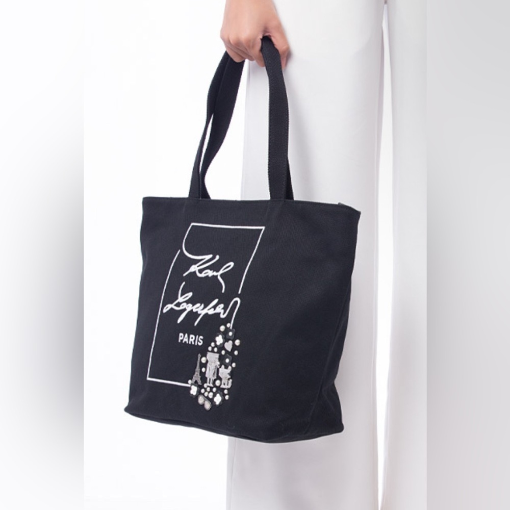 Karl Lagerfeld Black Cotton Paris Tote Bag - NWOT